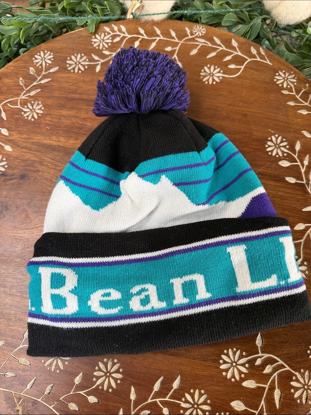 L.L. Bean Kids Pom Beanie Hat Teal, Purple, Black